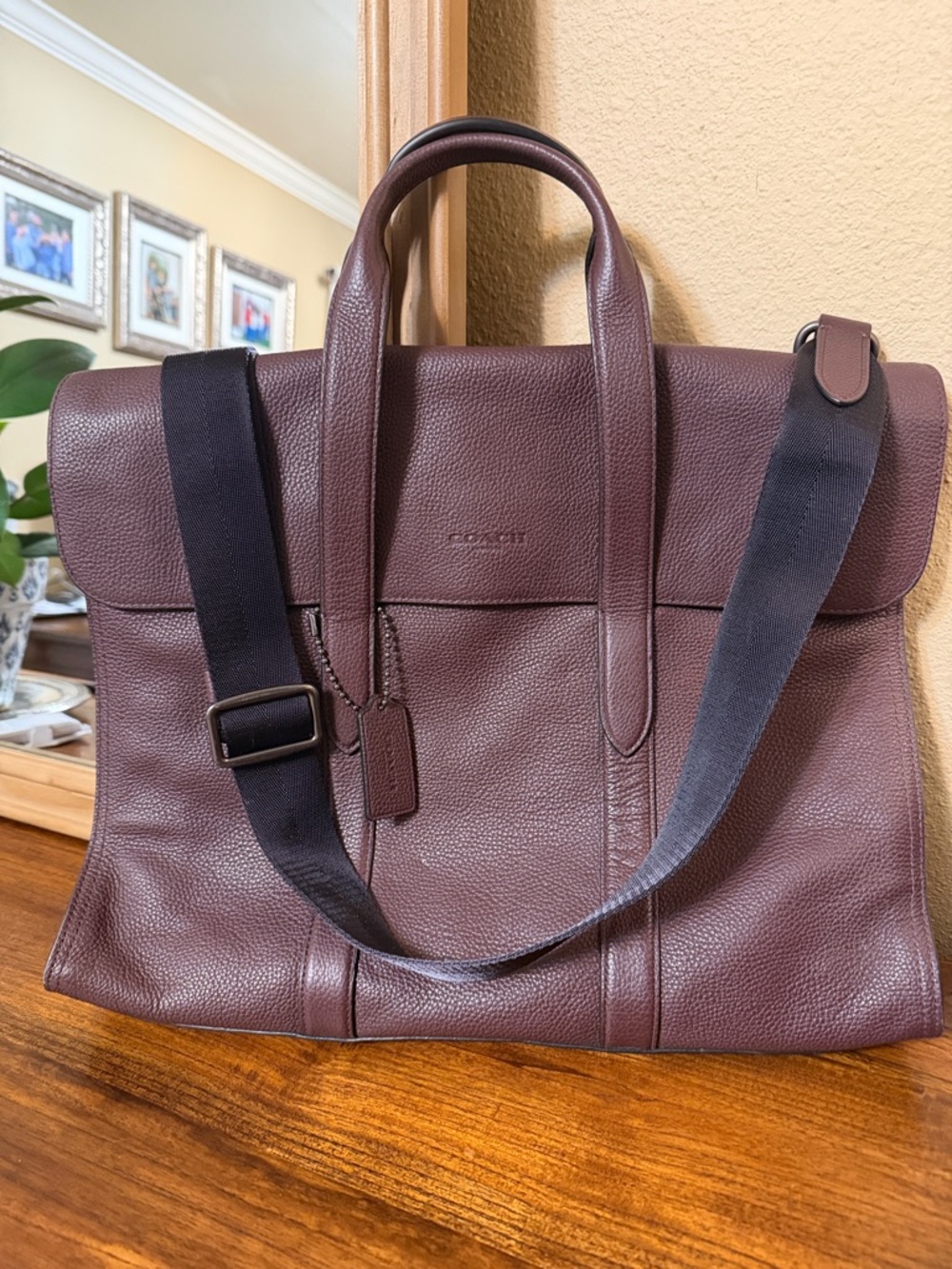 Coach Men's Metropolitan 58097 Pebbled Leather Briefcase in Deep Burgundy